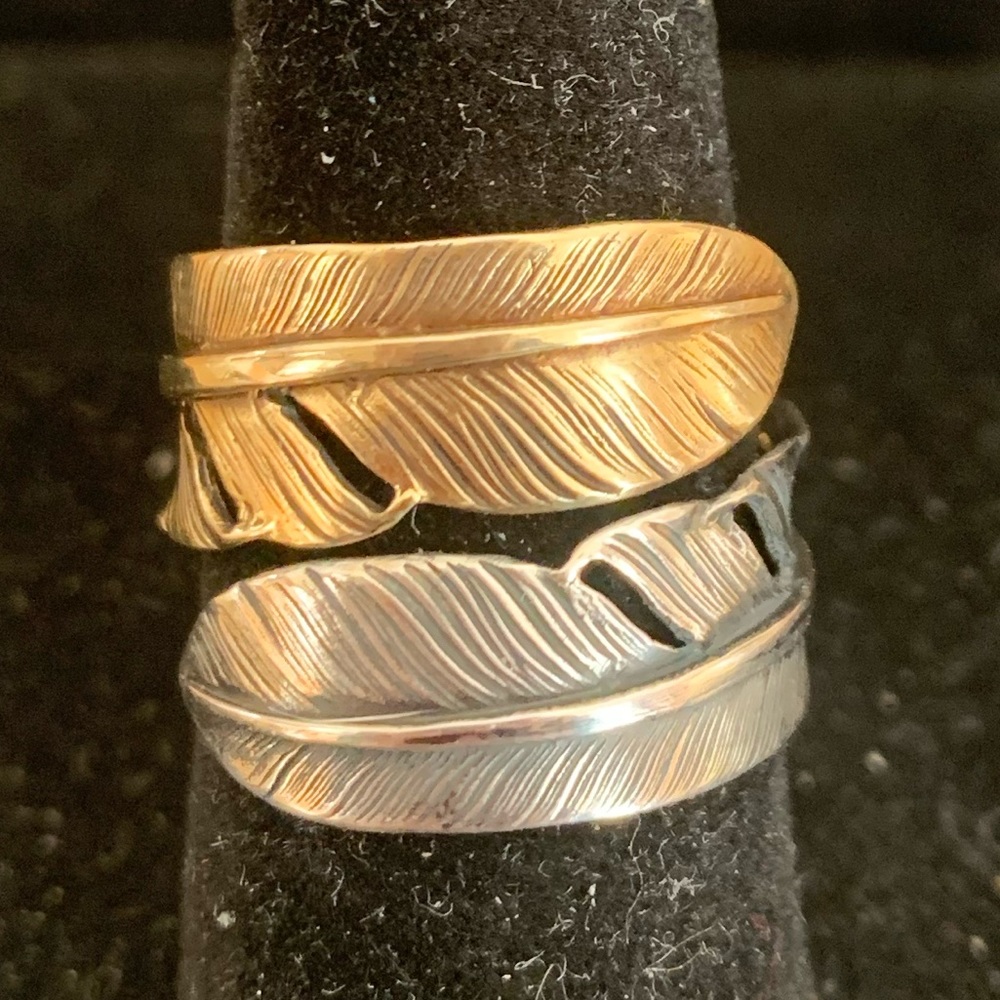 Goros Double Feather Solid Gold And Silver Ring - image 1